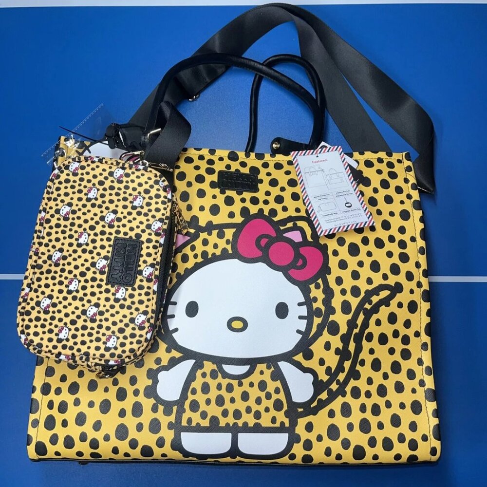 Hello kitty Bioworld Cheetah Print Travel Tote Bag 3 Piece Set NWT